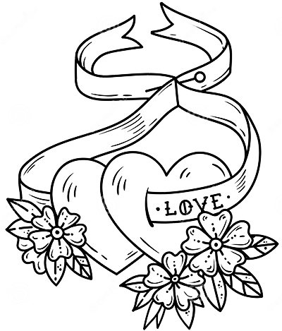 Un tatouage old school. Croquis masculins, pour filles, noir et blanc, couleur