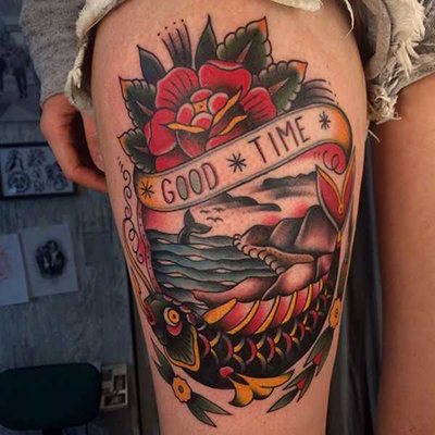 Tattoo Old School. Croquis masculins, pour filles, noir et blanc, couleur