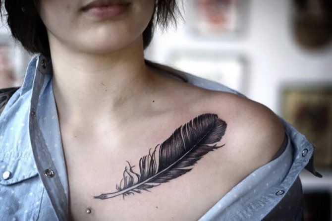 Tatouage de plumes sur la clavicule - Tatouages de femmes sur la plume de la clavicule