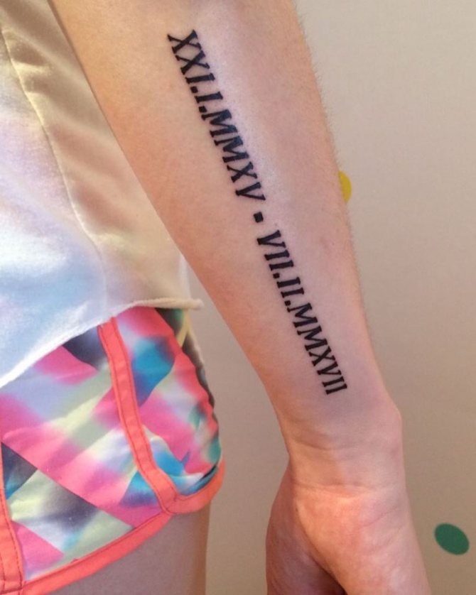 Tattoo of roman numerals on wrist