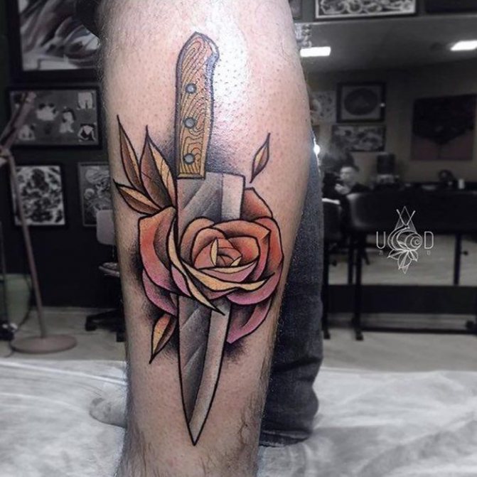 tatovering rose med en kniv