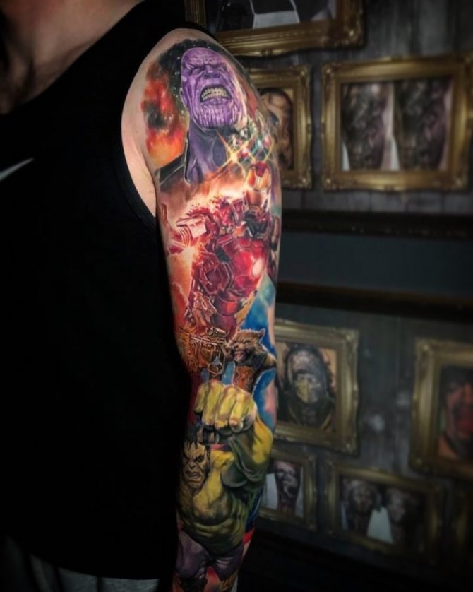 Tattoo Arm Team Avengers and Thanos