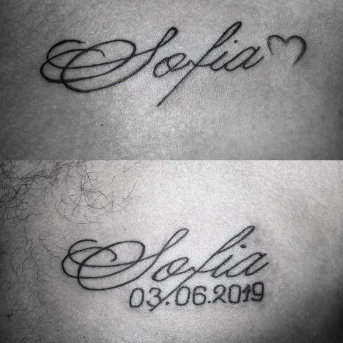 Tatuar el nombre del niño en la mano