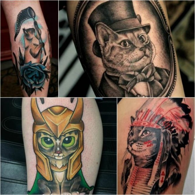 Tatouage avec des animaux - Tatu-kot-Tatu-kot-geometriya-Tatuirovka-koshka-geometriya
