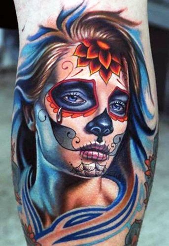 Татуировка на Santa Muerte при жени, мъже. Значение, дизайн, снимки