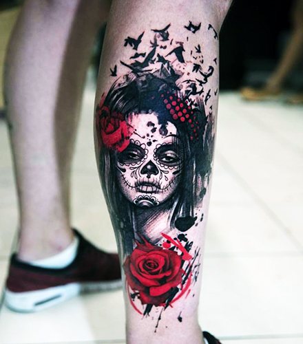 Татуировка на Santa Muerte при жени, мъже. Значение, дизайн, снимки