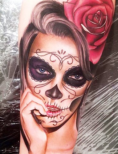 Татуировка на Santa Muerte за жени, мъже. Значение, дизайн, снимки