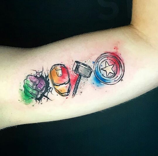 Tattoo of Avengers Characters on Arm