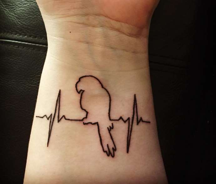 tatouage de perroquet au poignet