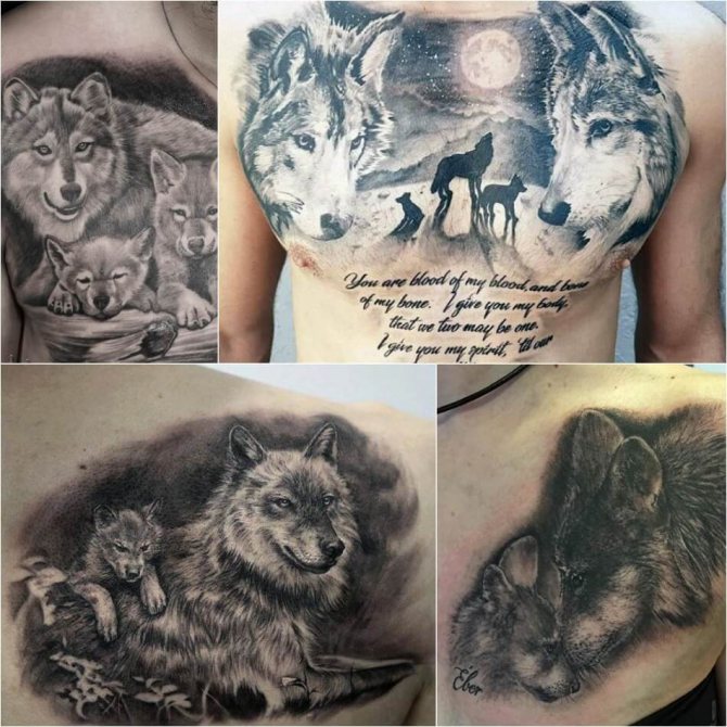 Tatouage de loup - Subtilité du tatouage de loup - Tatouage de loup femelle - Tatouage de loup femelle avec louveteaux