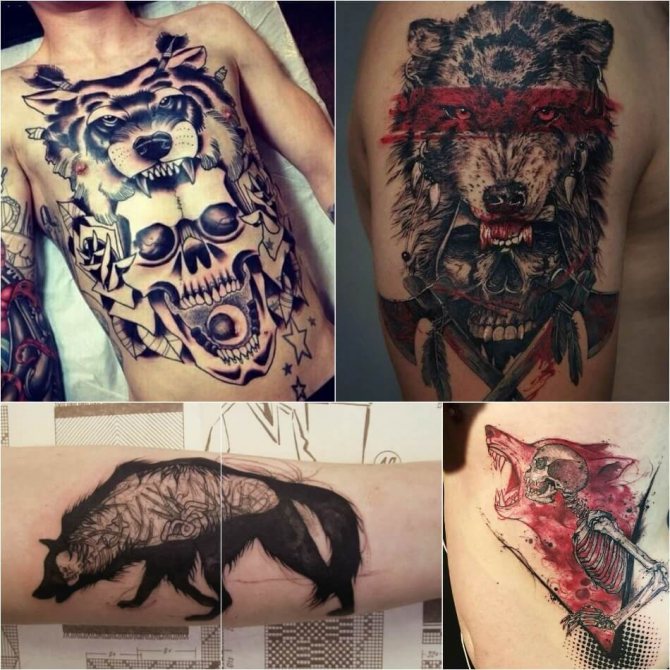 Tattoo loup - Subtilité du tatouage loup - Tattoo loup et crâne - Signification du tatouage loup et crâne