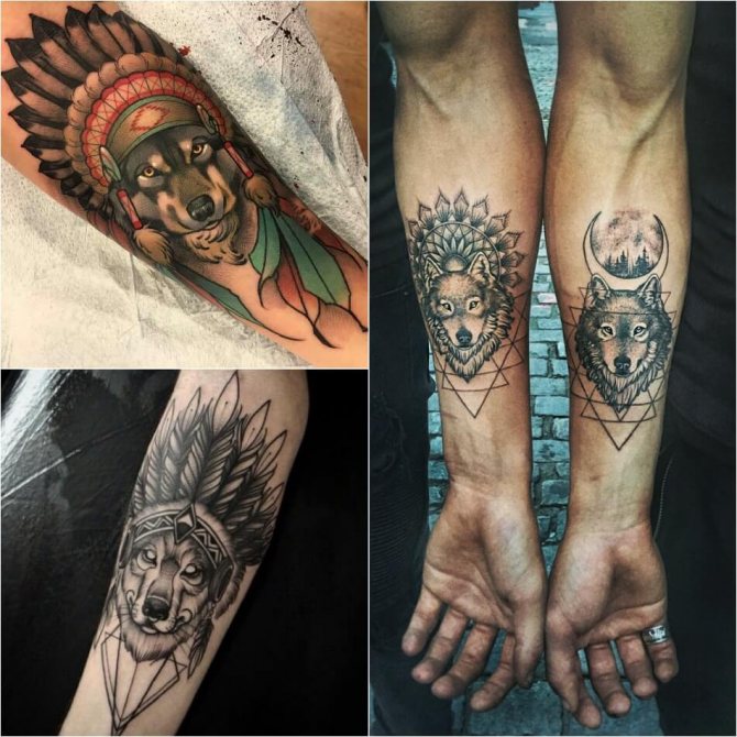 Loup tatoué - Subtilité du tatouage de loup - Loup indien tatoué - Loup tatoué avec des plumes