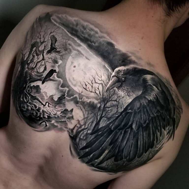 Tetoválás holló és hold