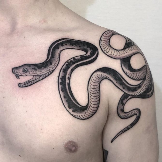 snake tattoo on her shoulder