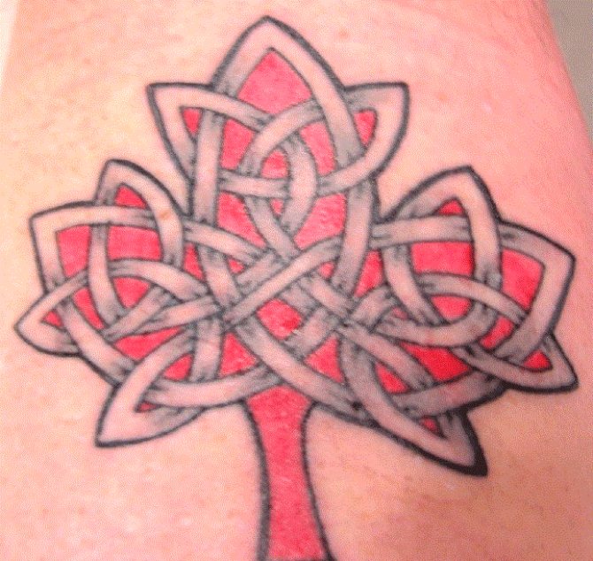 Maple leaf tattoo made in the form of a Celtic knot
