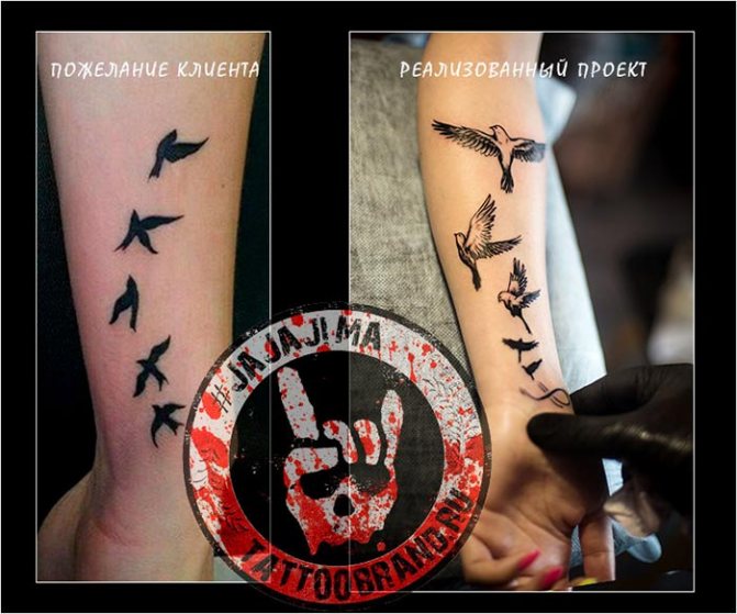 Tatouage d'oiseaux sur la main