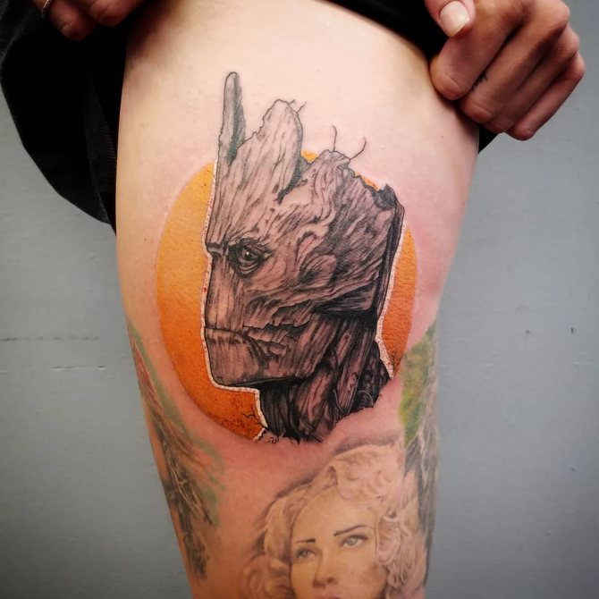 Adult Groot Thigh Tattoo