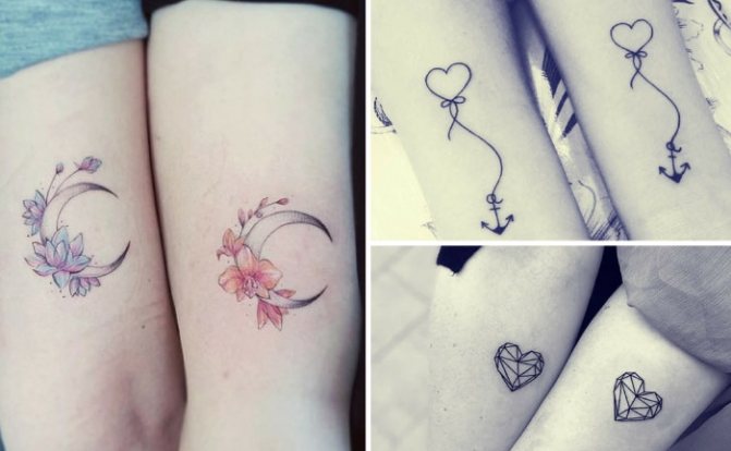 女子の二の腕にタトゥー、隙間に男性、碑文。写真