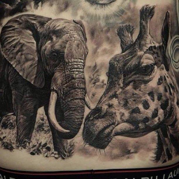 Tatouage éléphant et girafe