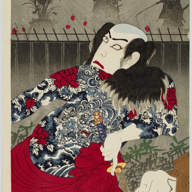 Toyohara Kunichika, Ichikawa Sadanji I comme Isshun Tokubei dans la pièce Natsumatsuri.