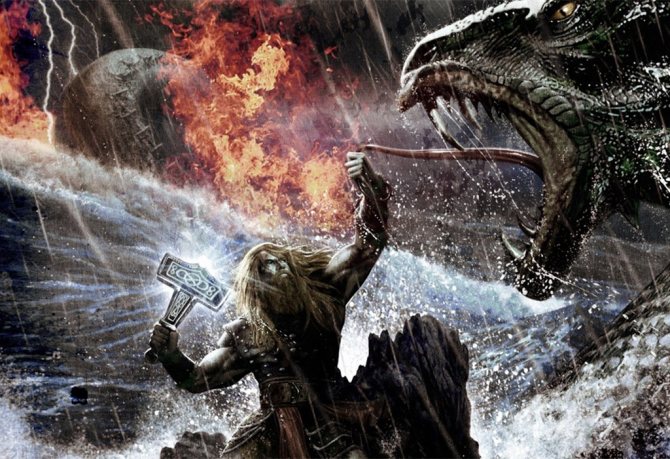 Thor che combatte il serpente.