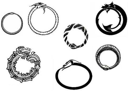 Ouroboros tattoo. Sketch, meaning around the arm, leg, wrist, on the back, neck