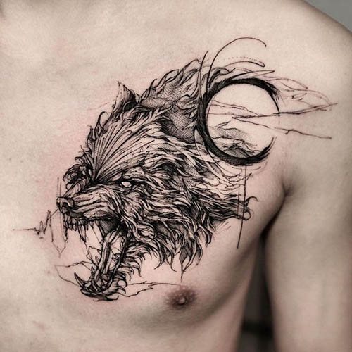 Un tatouage de sourire de loup. Photo, signification sur l'épaule, l'avant-bras, le dos, le bras