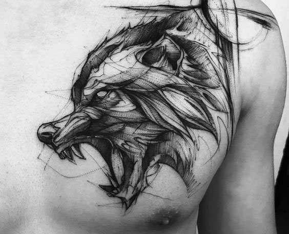 Lupo con tatuaggio a bocca aperta. Significato dell'immagine, immagine