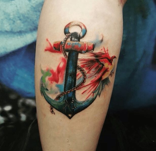 Anchor tattoo in watercolor style