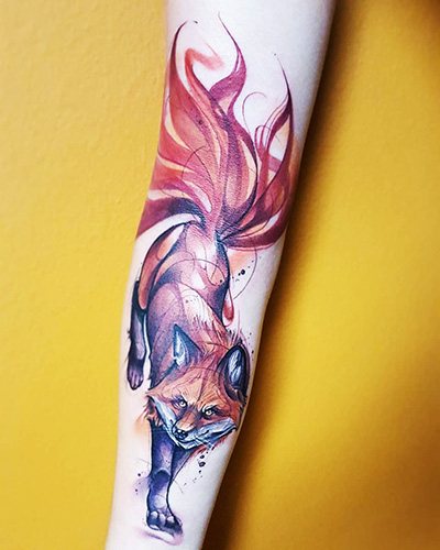 Japanese mask of a fox Kitsune tattoo. Meaning, sketch, photo