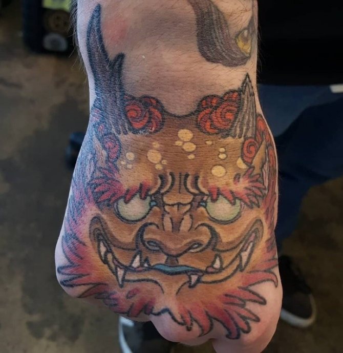 Japanese demon masks and tattoos for girls and guys