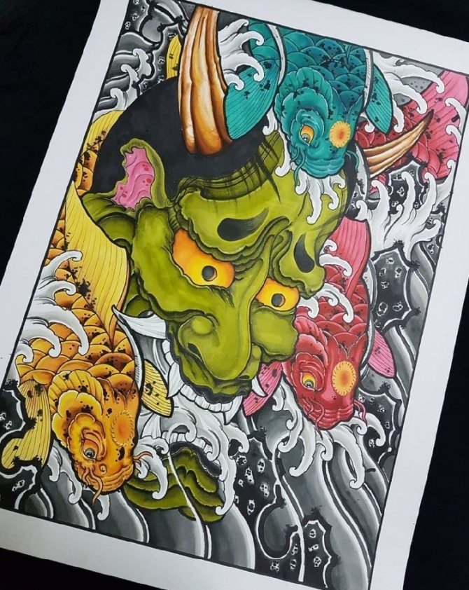 Японски демонични маски: татуировка за момичета и момчета