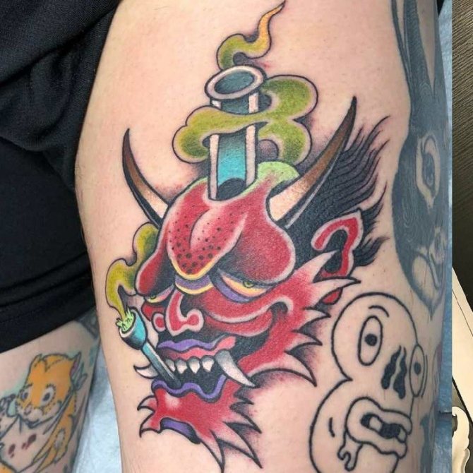 Japanese demon masks and tattoos for girls and guys