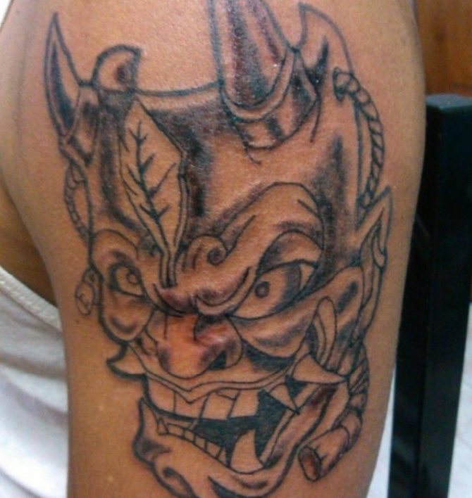 Japanese demon masks and tattoos for girls and guys