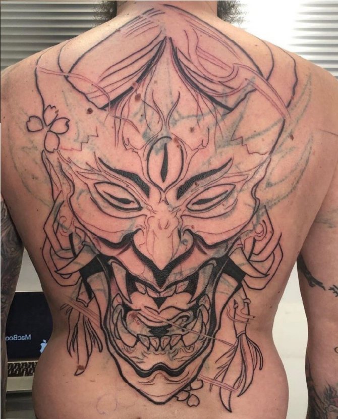 Japanese demon masks and tattoos for girls and guys