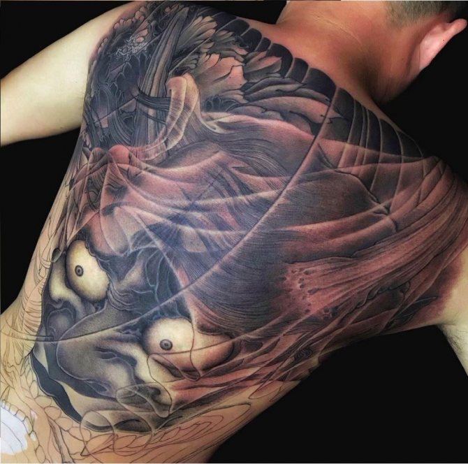 Japanese demon masks: tattoos for guys and girls