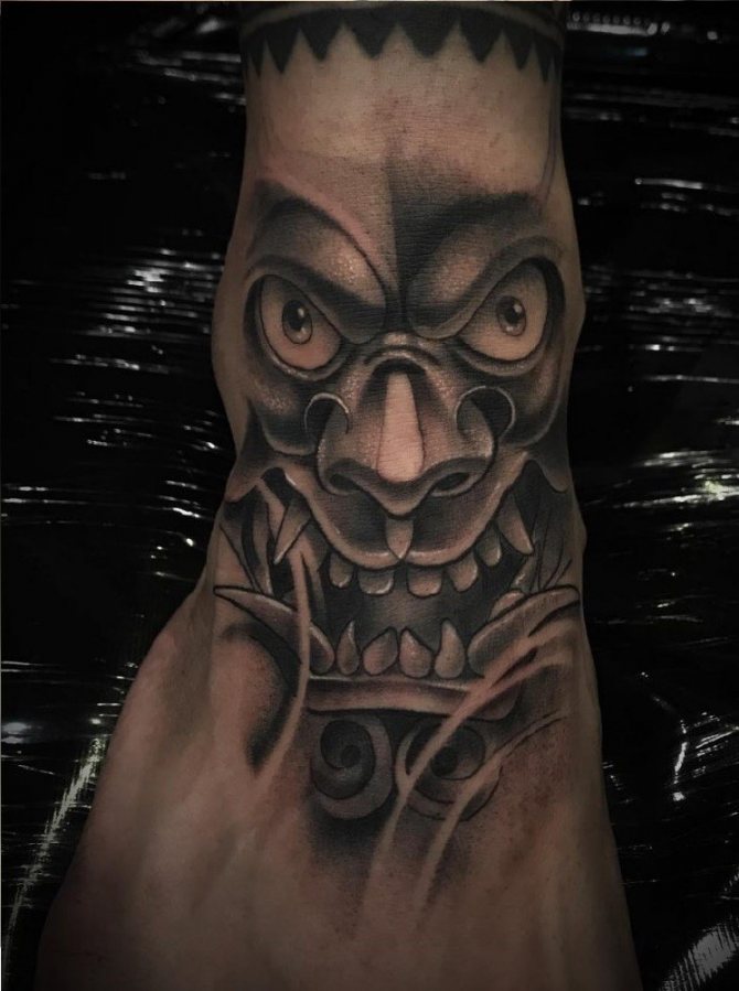 Japanese demon masks: tattoos for guys and girls
