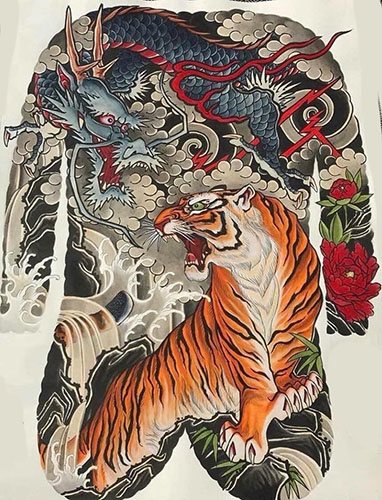 Japanese dragon. Sketches of tattoos simple in color, photo, meaning