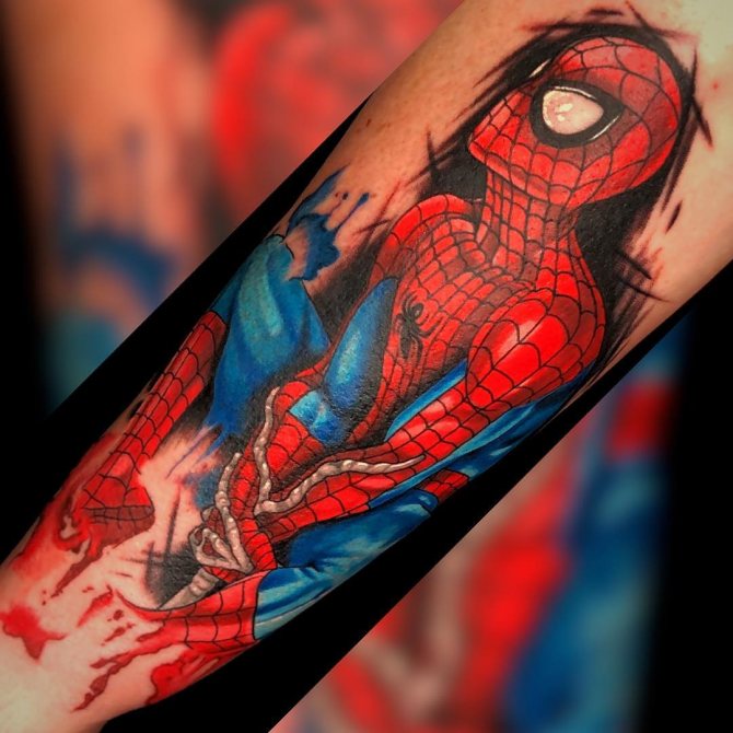 Bright Spider-Man Tattoo on Spider Web