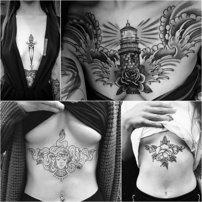 Γυναικείο τατουάζ στο στήθος - Γυναικείο τατουάζ στο στήθος για κορίτσια - Ασπρόμαυρο γυναικείο τατουάζ στο στήθος