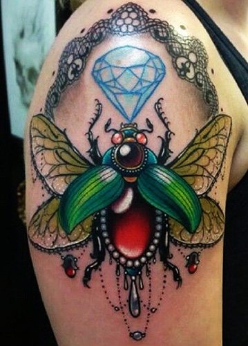 スカラベの刺青 脚、腕、手首、背中、首の意味、スケッチ、写真