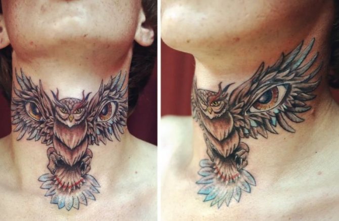 Signification du tatouage de chouette sur le cou d'un homme