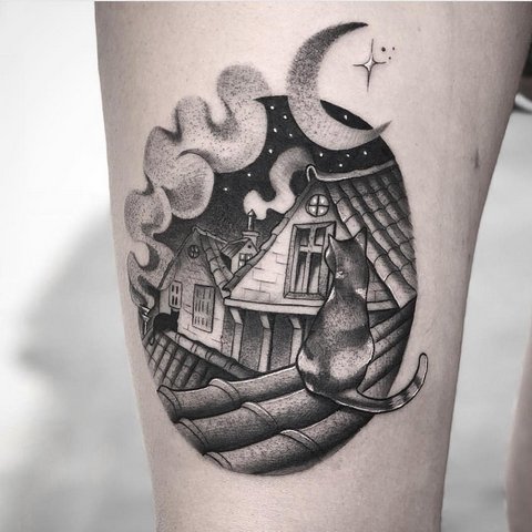 女の子と男性のための猫の入れ墨の意味、エジプトの猫、スフィンクス、猫の頭、黒、翼、前足